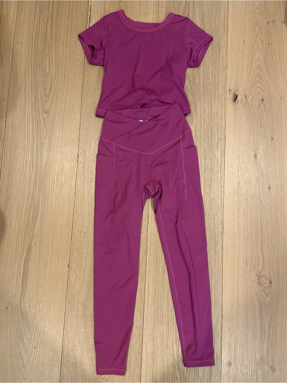 Popflex Women’s High-Waist Active Leggings with pockets and baby tee in Magenta